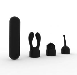 Liebe Seele Powerful Silicone Bullet Vibrator + 3 Attachments (Black)