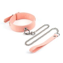 Liebe Seele Japan Basic Pink PU Collar and Chain Leash, Nickle Free Hardware