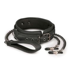 EasyToys Leather Collar With Nipple Chains