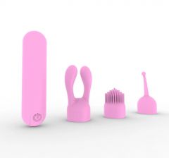 Liebe Seele Powerful Silicone Bullet Vibrator + 3 Attachments (Light Pink)