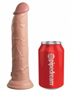 King Cock Elite 9 Inch VIBRATING Silicone Dual Density Cock With Remote (9x1.77inch) Light Tan
