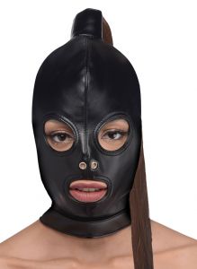 Strict Leather Ponytail Bondage Hood (Black)