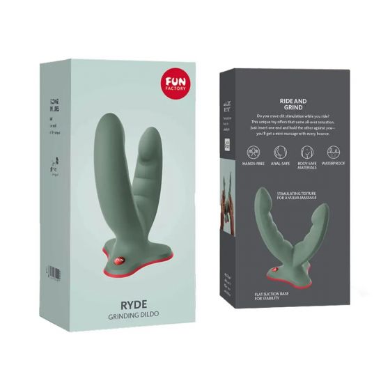 FunFactory Ryde Double Dildo for Riding or DP With Suction Base (Olive  Green)
